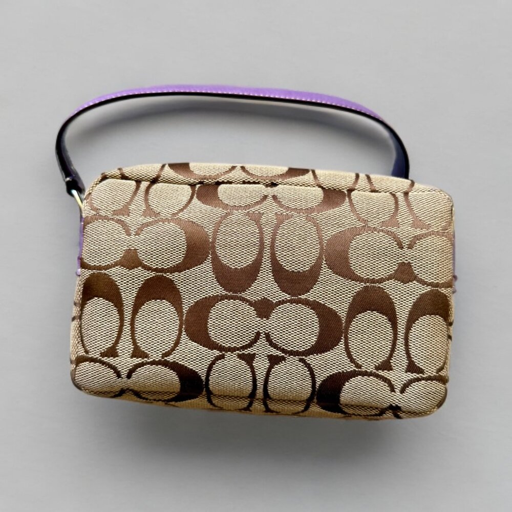 Coach Tan Signature Purple Mini Double Turnlock Legacy Handbag - Picture 2 of 9